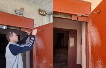 Специалисты УК «Дипломат» выполнили ремонт доводчика входной двери в доме №27 на ул. Красноармейской