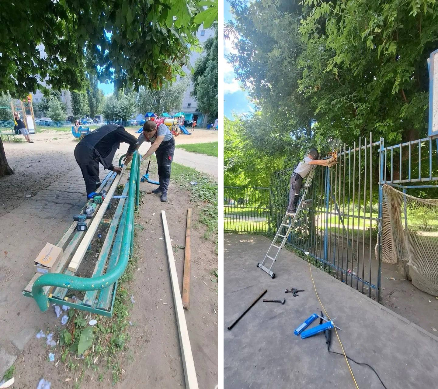 УК «Дипломат» отремонтировала скамейки и ограждение спортивной площадки в доме №132 на ул. Чапаева