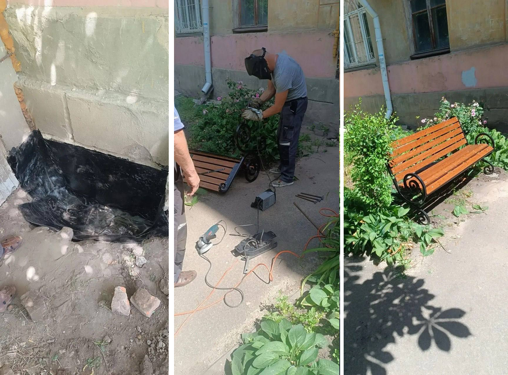 УК «Дипломат» выполнила установку лавочки и гидроизоляцию фундамента в доме №1 на ул. Депутатской