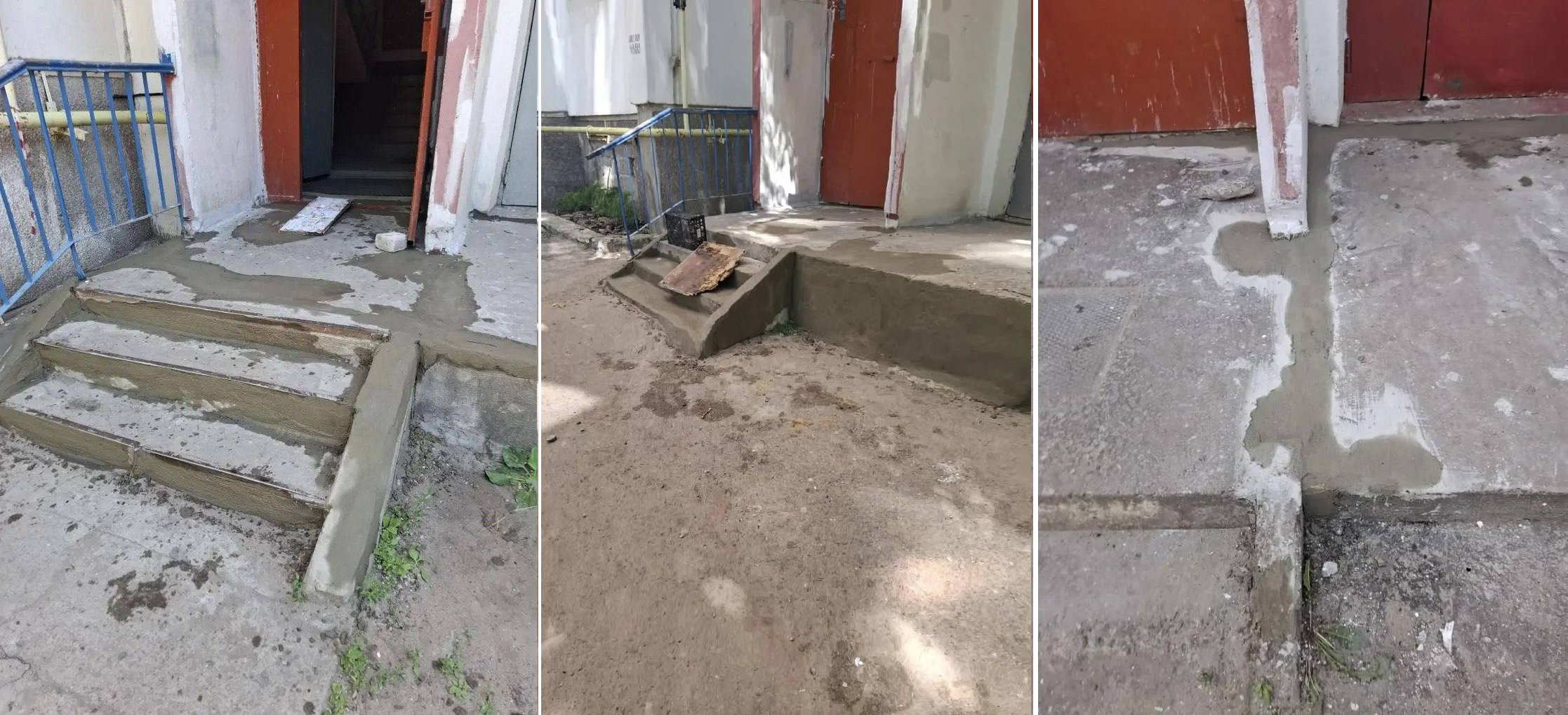 Специалисты УК «Дипломат» выполнили восстановление цементной стяжки входных групп в доме №10 на ул. Папова