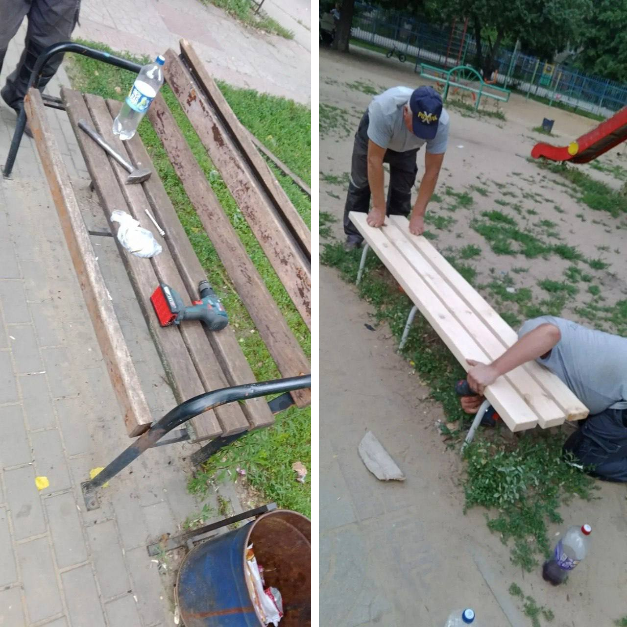 УК «Дипломат» выполнила ремонт лавочек во дворе дома №132 на ул. Чапаева