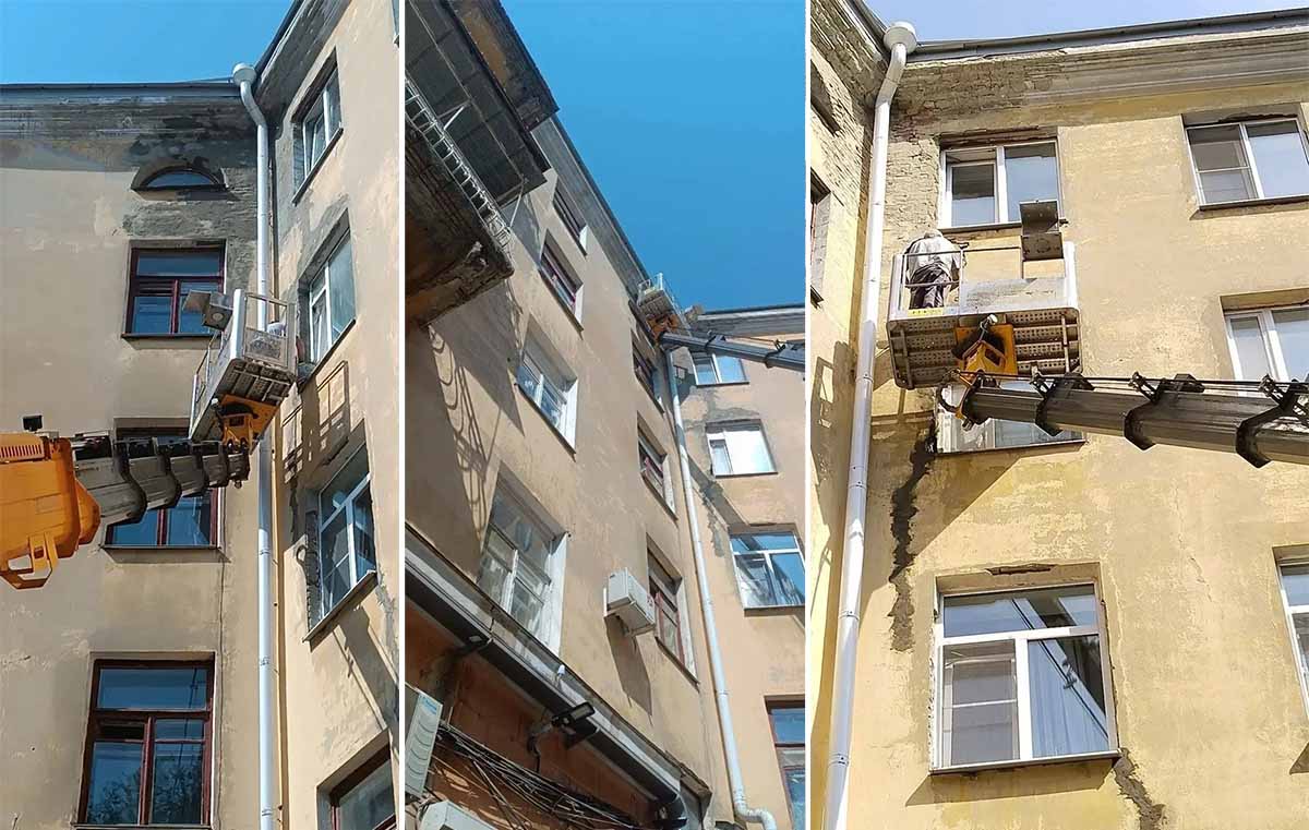 УК «Дипломат» выполнила работы по оштукатуриванию фасада дома №1 на ул. Кирова