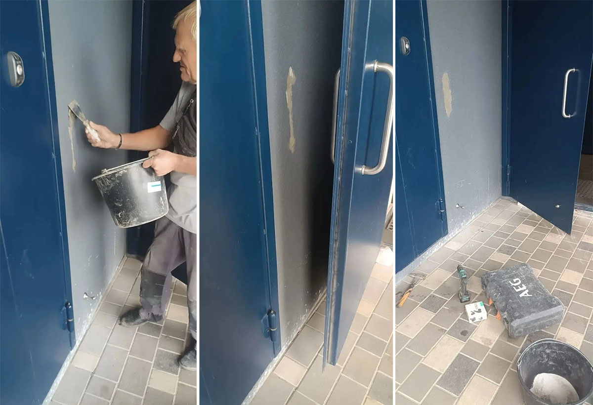 УК «Дипломат» установила ограничитель двери и выполнила заделку фасада в доме №21А на ул. Херсонской
