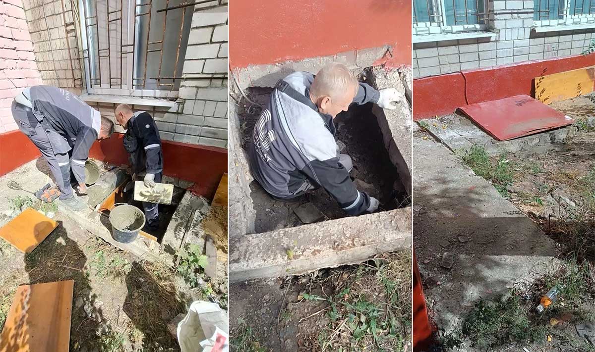 В доме №132 на ул. Чапаева специалисты УК «Дипломат» отремонтировали приямок у подъезда
